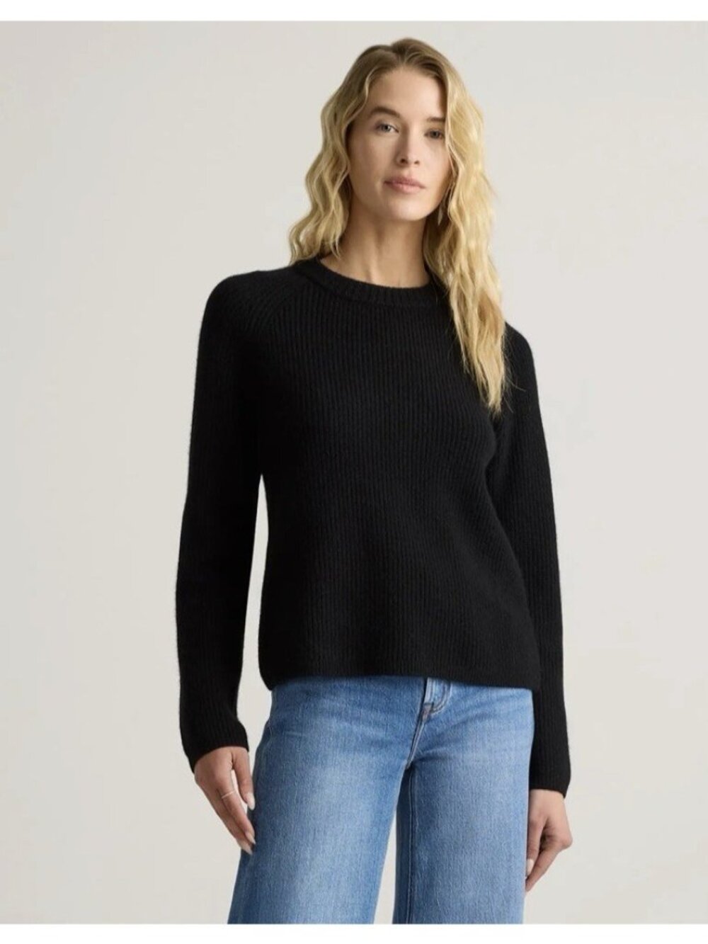 Quince $395 Mongolian Cashmere Fisherman Crewneck Sweater Black Size S